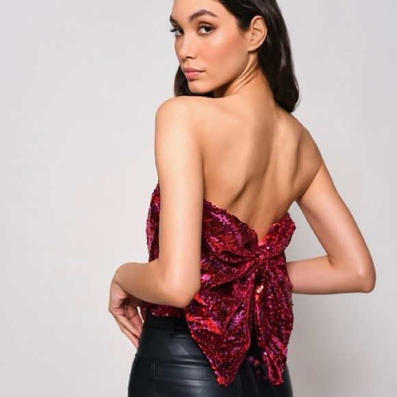 Anthropologie Tops - Hutch Hot Pink Delphine Sequin Bow Strapless Top w/ Sweetheart Neckline & Boning